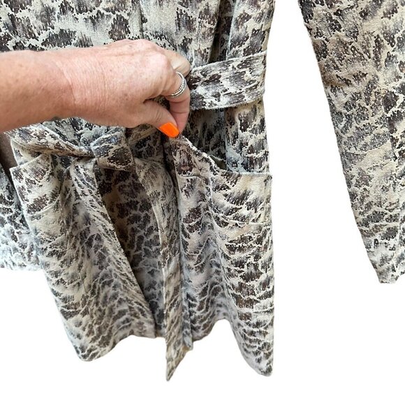Alpaca Trench Coat Animal Print Vegan Leather Belted Waist Mob Wife Medium - Picture 4 of 14